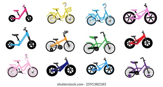 Set of bicycles, bikes isolated for boys and girls, teenagers, children, kids