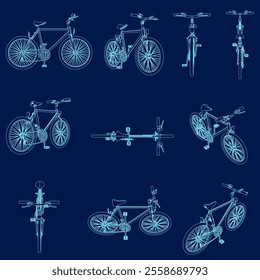 set of bicycles contour vector illustration