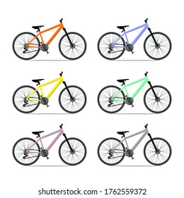 Set of bicycles in the flat style, folding bike, road bike, city bike. Eps 10