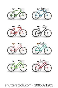 Set of bicycles isolated on white background. Vector illustration.