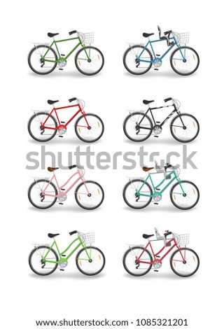 Set of bicycles isolated on white background. Vector illustration.