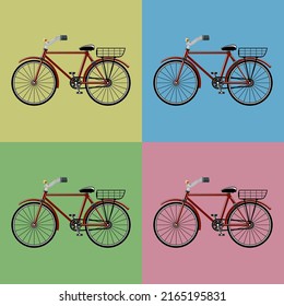 Set of bicycles on a colorful background, eco-friendly transport for everyday riding and recreation, vector illustration