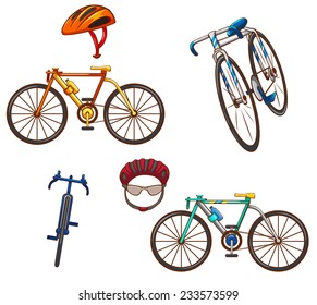 Conjunto de bicicletas sobre un fondo blanco 