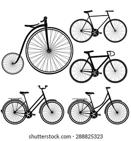 set of bicycles silhouette on white background vector