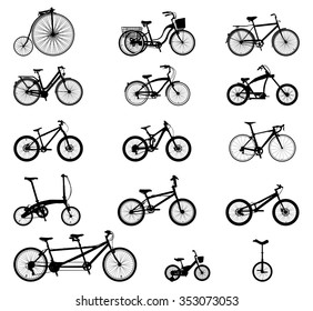 a set of bicycles silhouettes on a white background