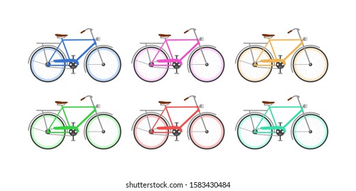 Set of bicycles in vector on white isolated background. The transport icons illustration.