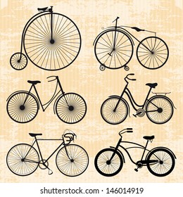 set of bicycles in vintage style