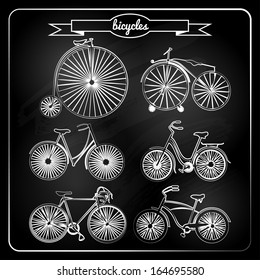 set of bicycles in vintage  style.
