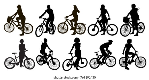 Set of Bicyclists Silhouettes