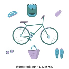 Set of bicyclist's things. Vector illustration for web-design, poligraphy, etc