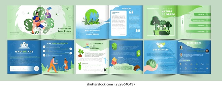 Set of Bi-Fold Brochure, Template or Cover Design in Different Platform for Save Earth and World Environment Day Concept.