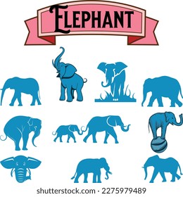 Juego de grandes elefantes africanos caricatura de mamíferos de la tierra diseño animal ilustración vectorial sobre fondo blanco