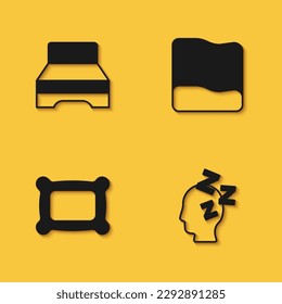 Set Big bed, Dreams, Pillow and  icon with long shadow. Vector