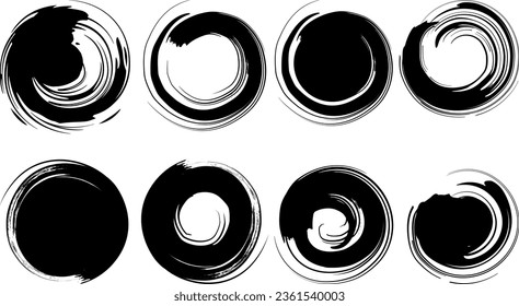 Set of Big black grunge silhouette circle on white background. set brush stroke circles, Set of grunge circles. Grunge round shapes. Design elements in grunge style.