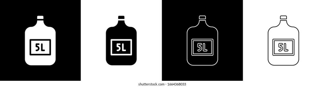 Set Big bottle with clean water icon isolated on black and white background. Plastic container for the cooler.  Vector Illustration