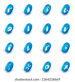 Set Big bottle with clean water, Water drop forbidden, Drop and magnifying glass, Chemical formula H2O, Bottle of, Recycle aqua and Glass icon. Vector