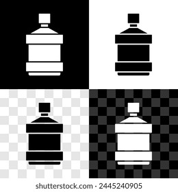 Set Botella grande con el icono del agua limpia aislado en blanco y negro, fondo transparente. Recipiente de plástico para el refrigerador.  Vector