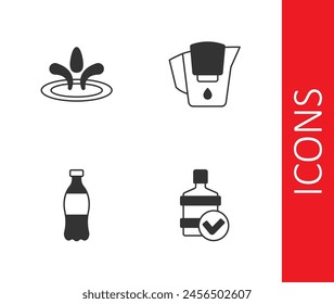 Set Big bottle with clean water, Water drop, Bottle of and jug filter icon. Vector