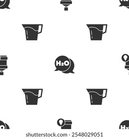 Set Big bottle with clean water, Chemical formula for H2O and Jug glass on seamless pattern. Vector