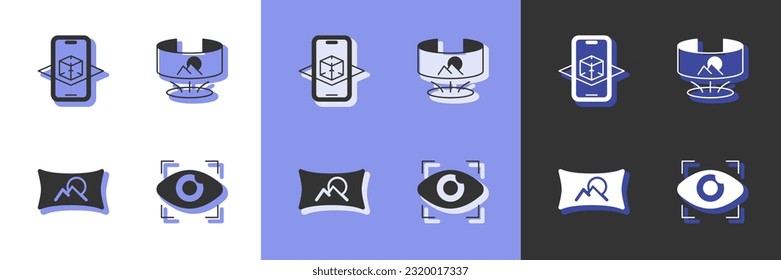 Set Big brother electronic eye, 3d modeling, Wide angle picture and 360 degree view icon. Vector