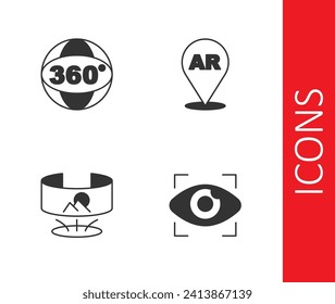 Set Big brother electronic eye, 360 degree view,  and Augmented reality AR icon. Vector