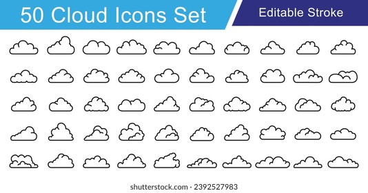 Set of Big Clouds. Editable Stock Cloud Icon. Different Shape Clouds on Isolated Background Vector Illustration.