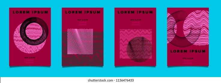 Set, big collection of posters for music event. Abstract futuristic design with geometric forms. 
