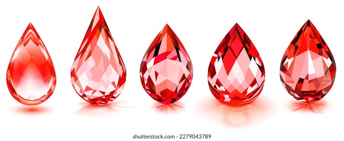 Conjunto de grandes gotas de cristal en color rojo con bombillas y sombras