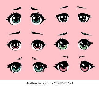 Set of big cute eyes of anime character. Collection of manga style elements for personage design. 