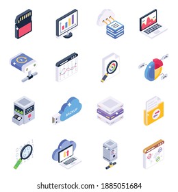 
Set of Big Data and Analytics Isometric Icons 