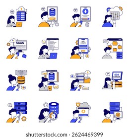 Conjunto de iconos planos de Big Data