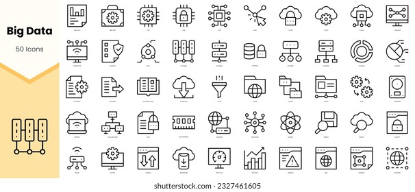 Set of big data Icons. Simple line art style icons pack. Vector illustration