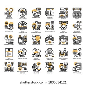 Set of Big data thin line and pixel perfect icons for any web and app project. 