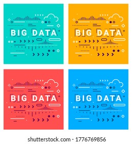 Set of big data visualization connection complex. Vector abstract technology illustration of data array visual with word on color background. Line art style design of graphic element for web, banner