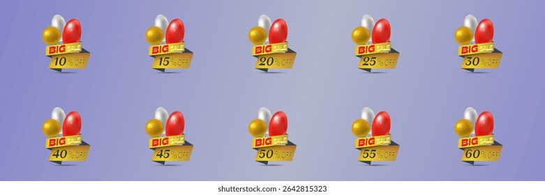 A set of big discounts and sales price stickers.