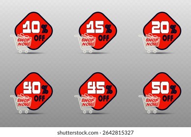 A set of big discounts and sales price stickers.