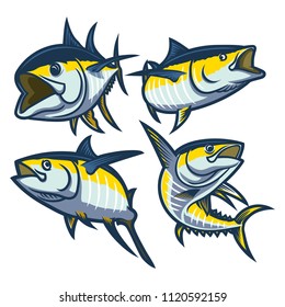 set of big fish yellowfin tuna illustration logo