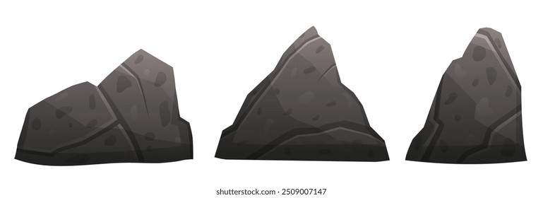 Set with big grey stone or  mountain isolated on transparent background