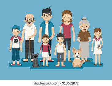 Set of big happy family character , eps10 vector format