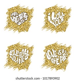 Set of Big hearts with lettering about Love, typography poster for Valentines Day, cards, prints.