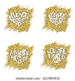 Set of Big hearts with lettering about Love, typography poster for Valentines Day, cards, prints.