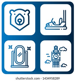 Set of big icons such as Bear, Bumper car, Full length mirror, Big ben , big