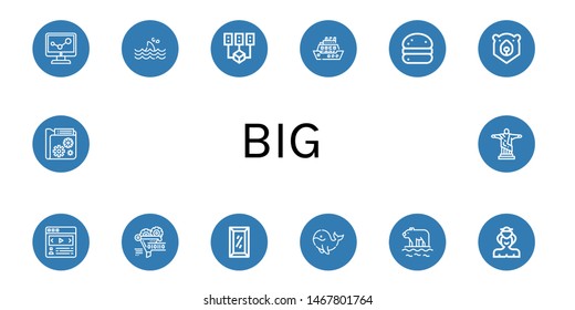 Set of big icons such as Data, Shark, Data mining, Cruise, Bola de berlim, Bear, Carousel, Funnel, Full length mirror, Whale, Polar bear, Sumo, Christ the redeemer , big