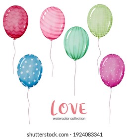 Set of big isolated watercolor valentine concept element lovely romantic red-pink hearts for decoration, Vector illustration.