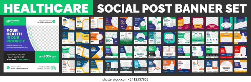 set of big mega collection bundle Medical healthcare Social Media Post banner Template, Medical Healthcare Social Media Banner Template set, doctor medical healthcare social media post bundle.