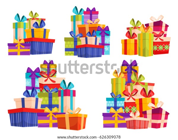 Set Big Piles Colorful Wrapped Gift Stock Vector (Royalty Free ...