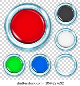 Set of big plastic buttons in various colors with light blue metallic border