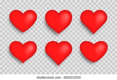 Set of big red hearts isolated on transparent background. Perfect Love symbol.