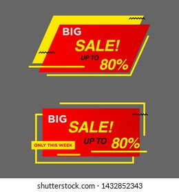 Set of big sale banner. Special offer discount up to 80% off. flash promotion. only this week label. Vector illustration.