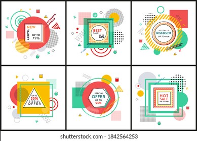 Set of big sale banners. Discount poster template. Big sale special offer. End of season special proposition banner vector flat style. Best price advertising poster with colored geometric elements